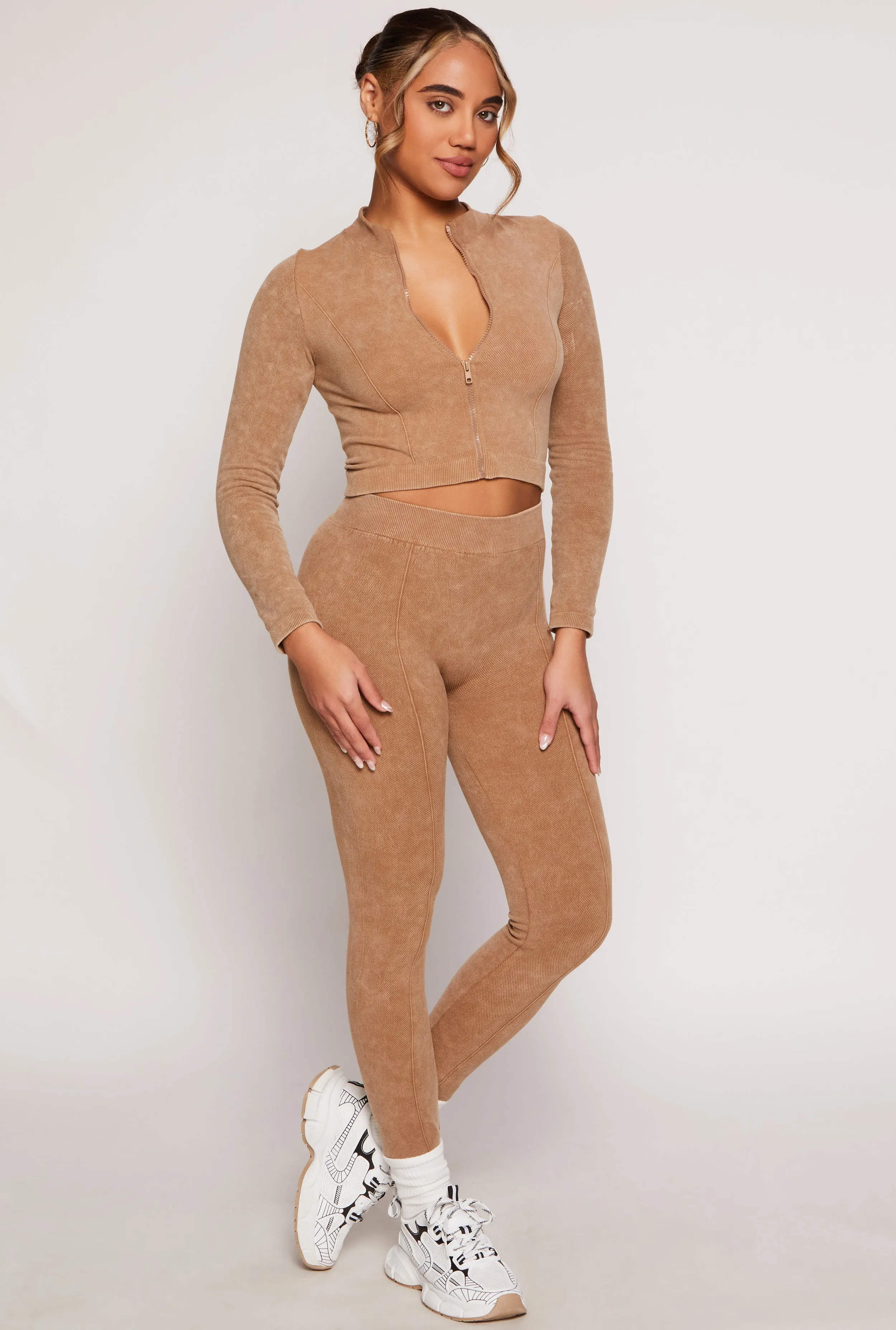 Seamless Ribbed Pintuck High Waist Leggings sold by Rainbow