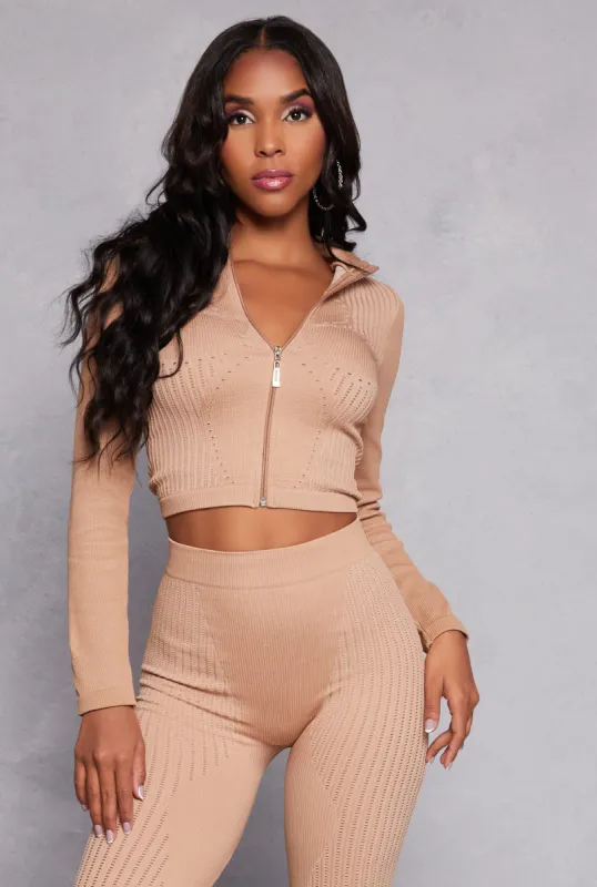 Seamless Laser Cut Detail Cropped Track Jacket sold by Rainbow