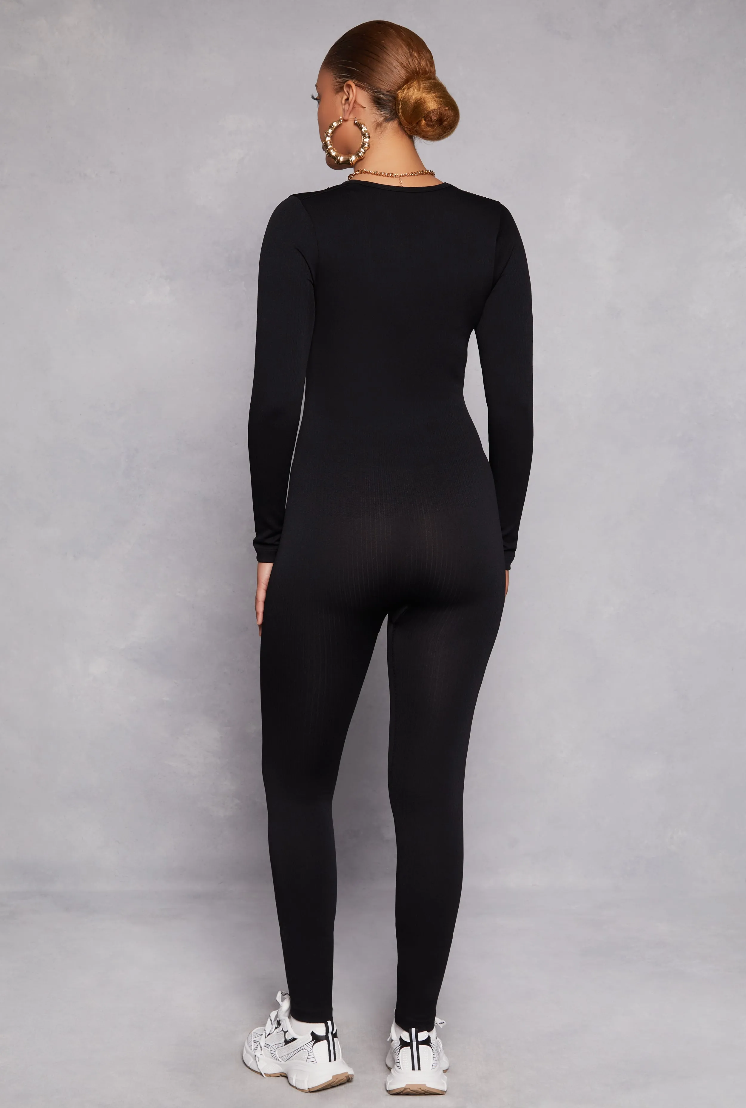 Seamless Rib Knit Plunge Long Sleeve Catsuit sold by Rainbow product image thumbnail 3