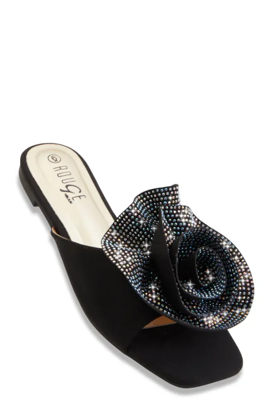 Rhinestone Rose Band Slide Sandals sold by Rainbow