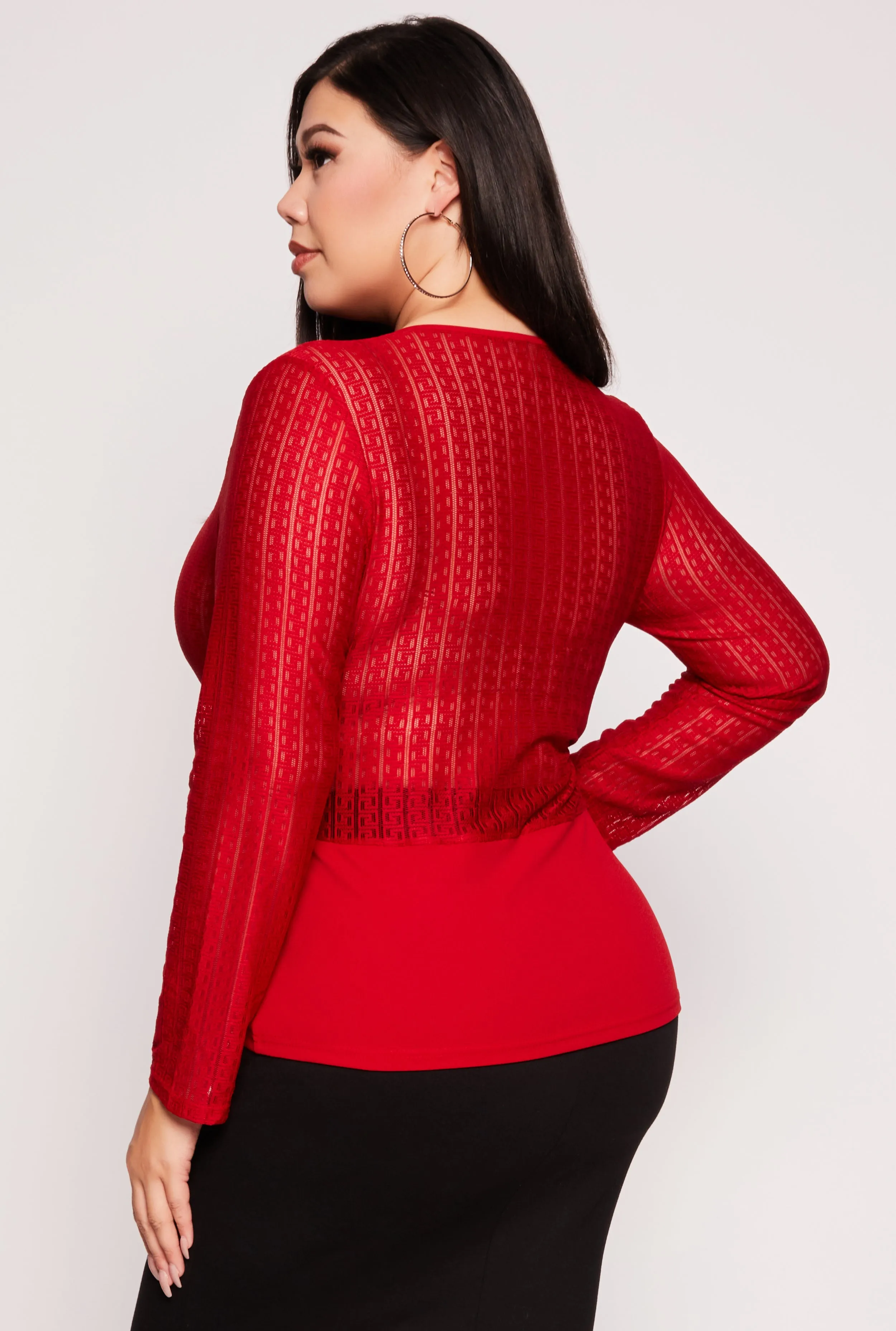 Plus Size Geometric Mesh Faux Wrap Top sold by Rainbow product image thumbnail 3