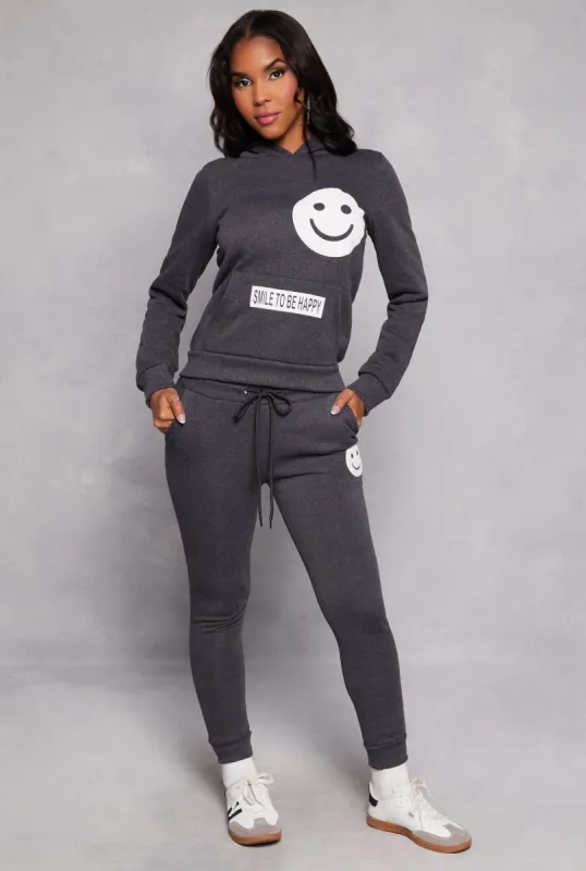 Fleece Smiley Graphic Drawstring Joggers sold by Rainbow