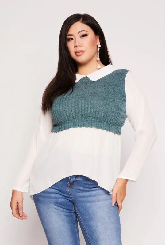 Plus Size Brushed Knit Sweater Vest Blouse sold by Rainbow