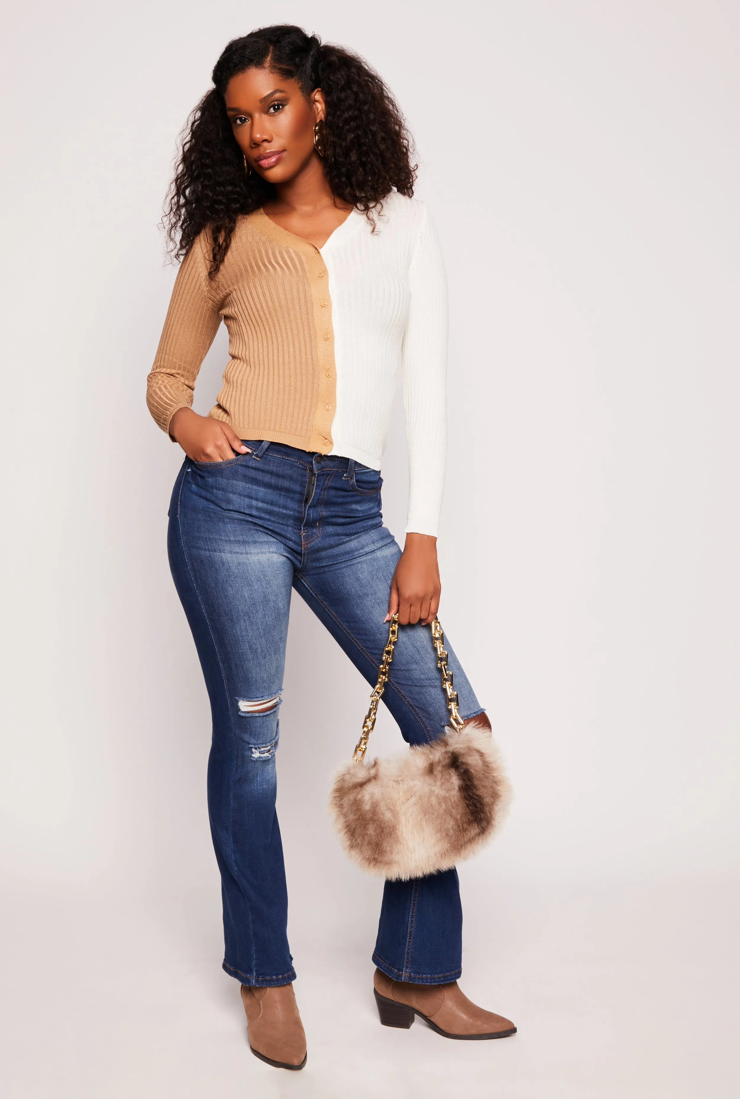 Ribbed Knit Color Block Cardigan sold by Rainbow product image thumbnail 2