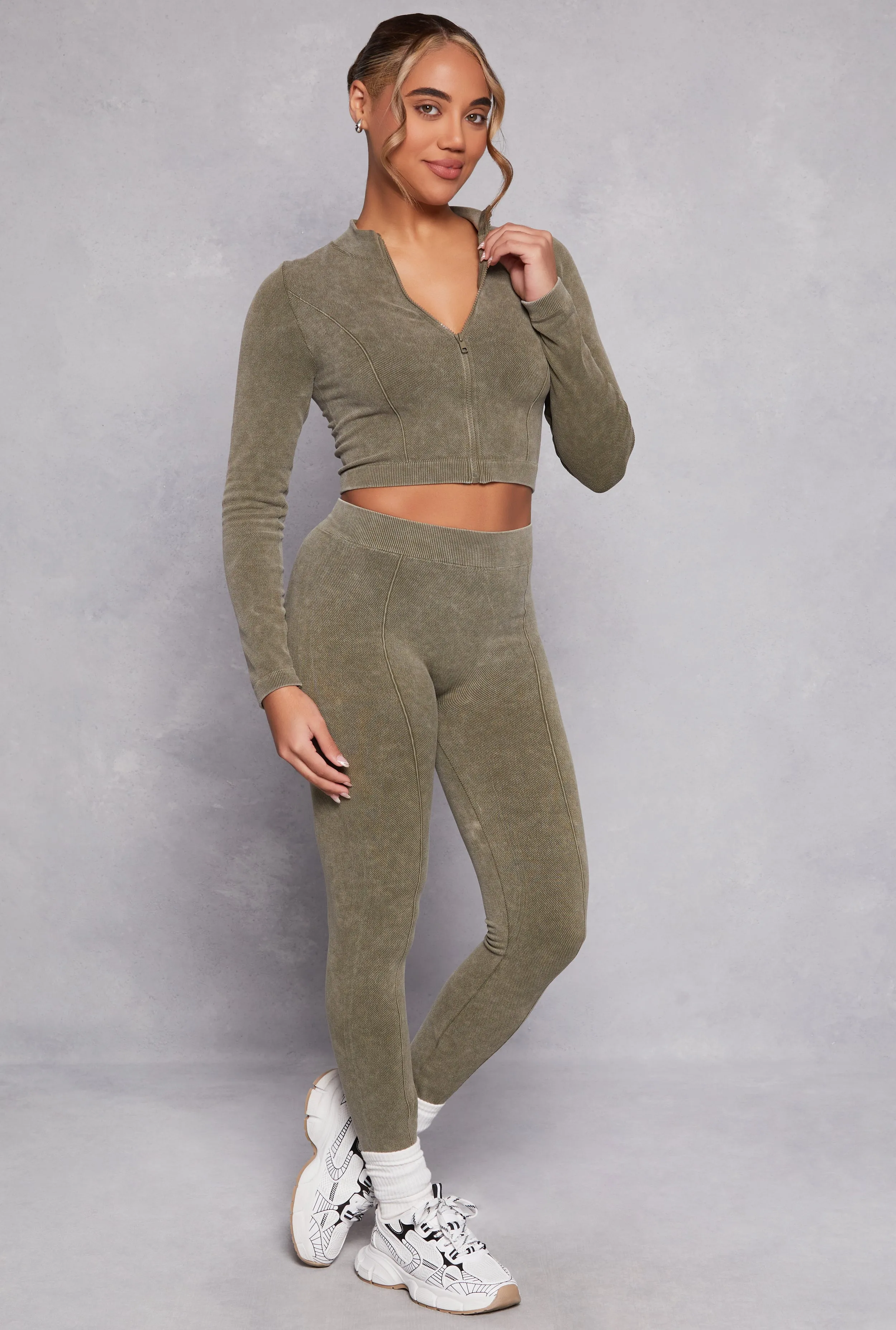 Seamless Ribbed Pintuck High Waist Leggings sold by Rainbow