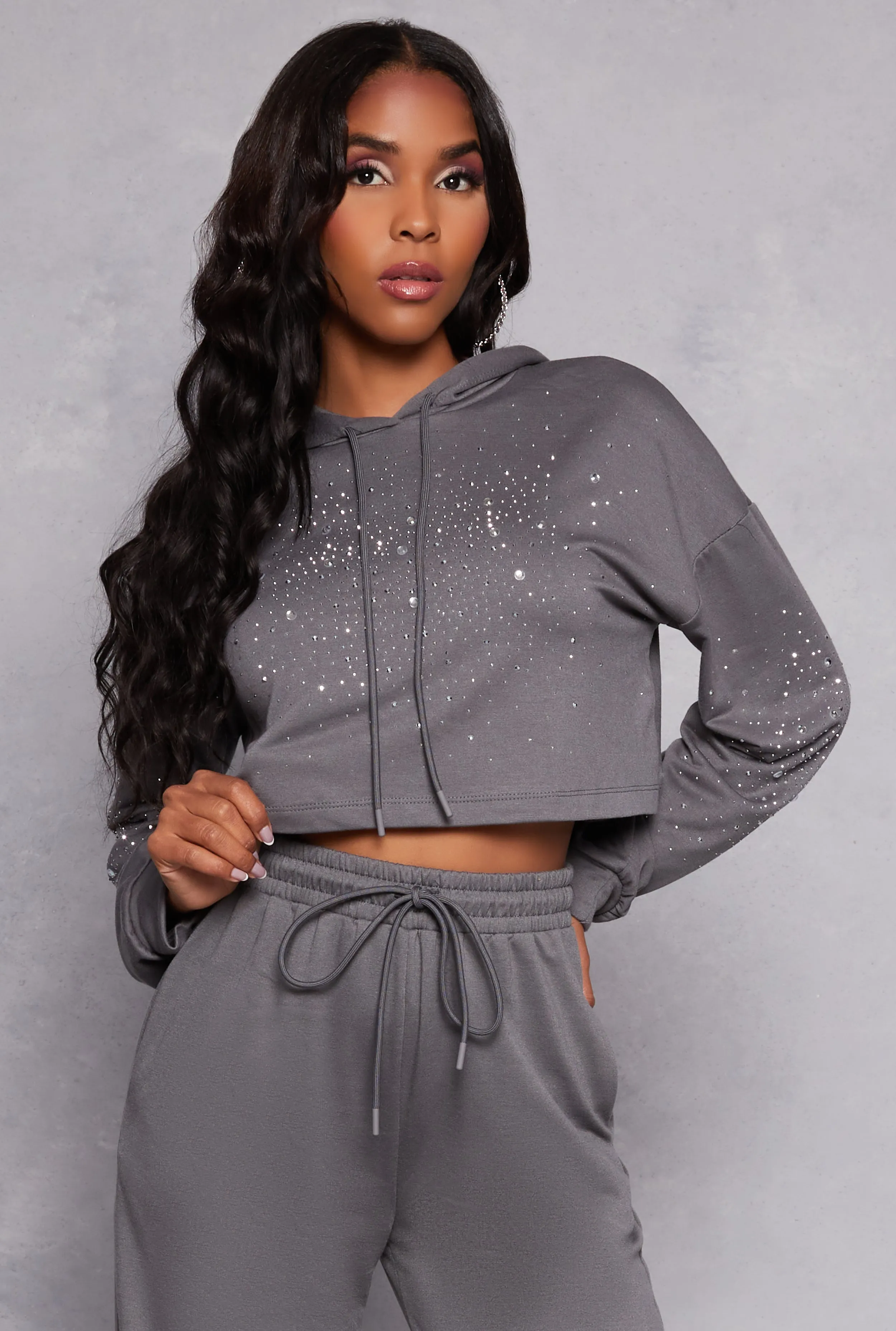 Rhinestone Cropped Hoodie sold by Rainbow