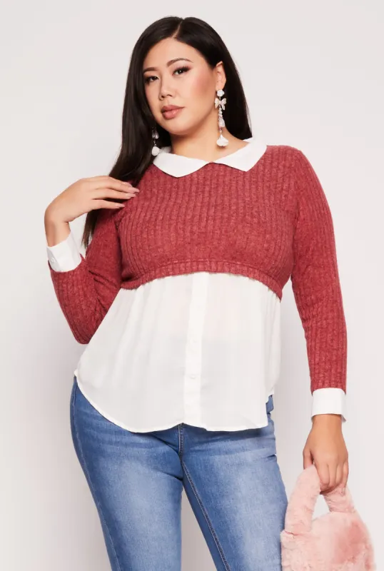 Plus Size Brushed Rib Knit Sweater Blouse sold by Rainbow