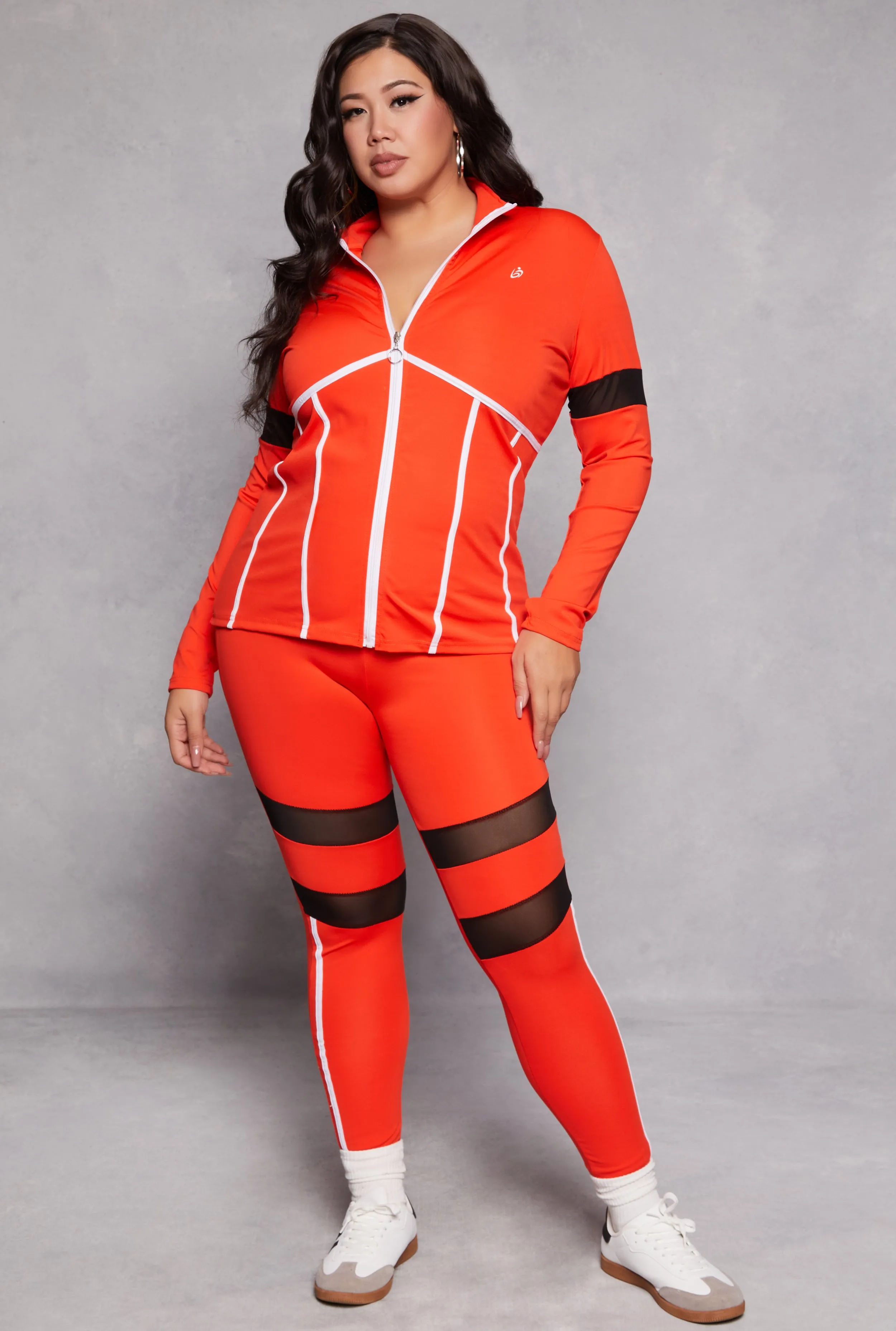 Plus Size Contrast Trim Mesh Detail Leggings sold by Rainbow