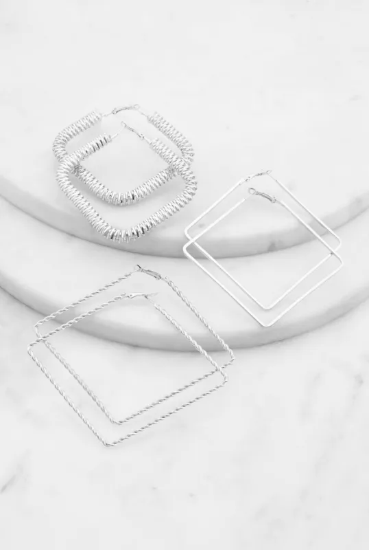 Textured Geometric Shaped Hoop Earring Trio sold by Rainbow