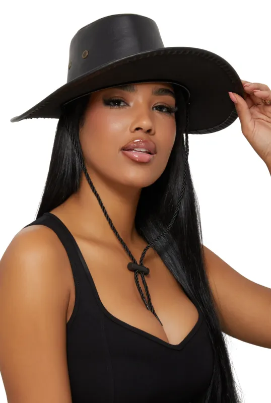 Faux Leather Rope Trim Cowboy Hat sold by Rainbow
