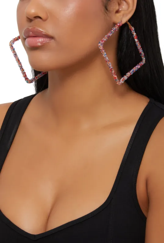 Geometric Shaped Rhinestone Encrusted Hoop Earrings sold by Rainbow