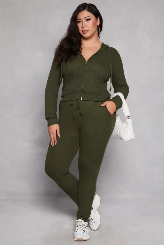 Plus Size Daisy Ribbed Brushed Knit Joggers sold by Rainbow