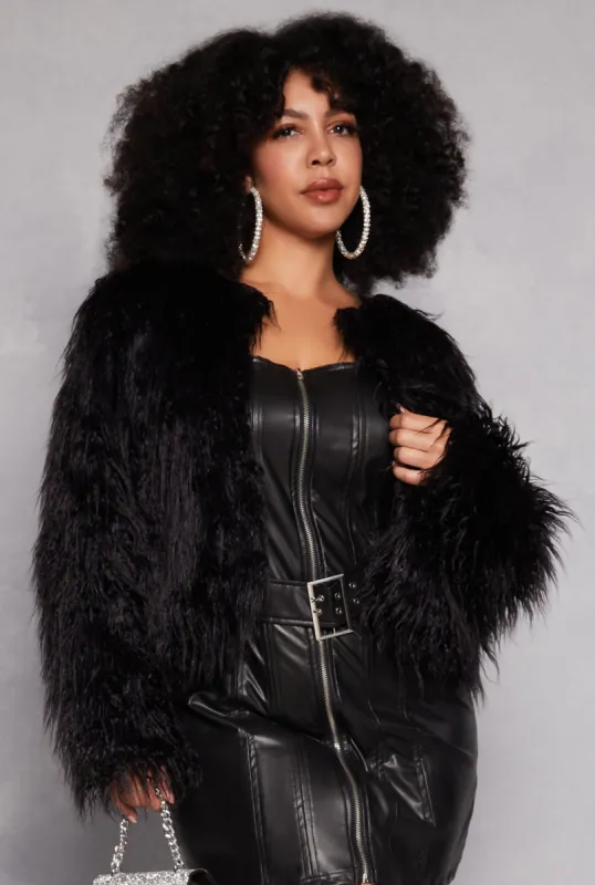 Plus Size Shaggy Faux Fur Jacket sold by Rainbow