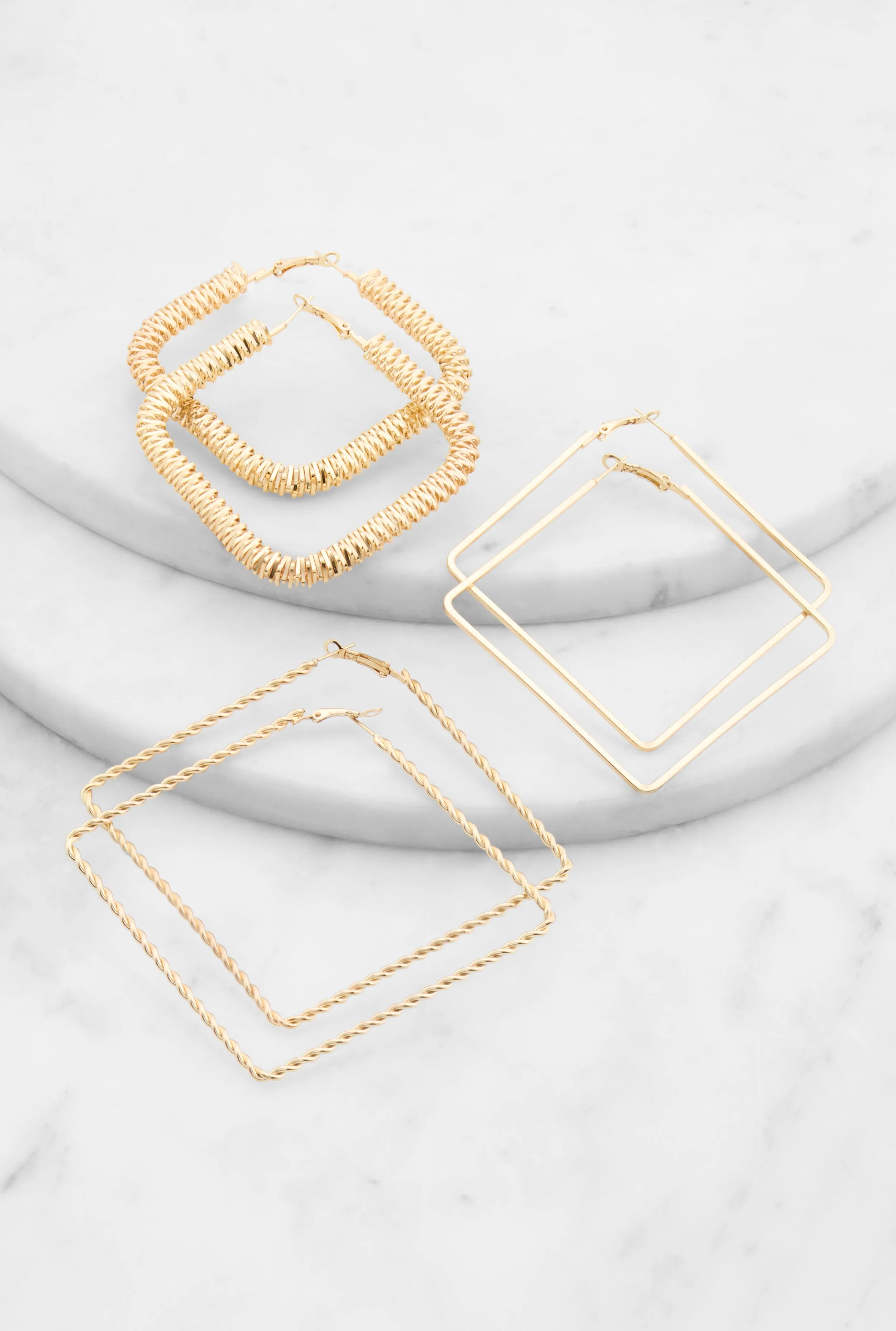 Textured Geometric Shaped Hoop Earring Trio sold by Rainbow