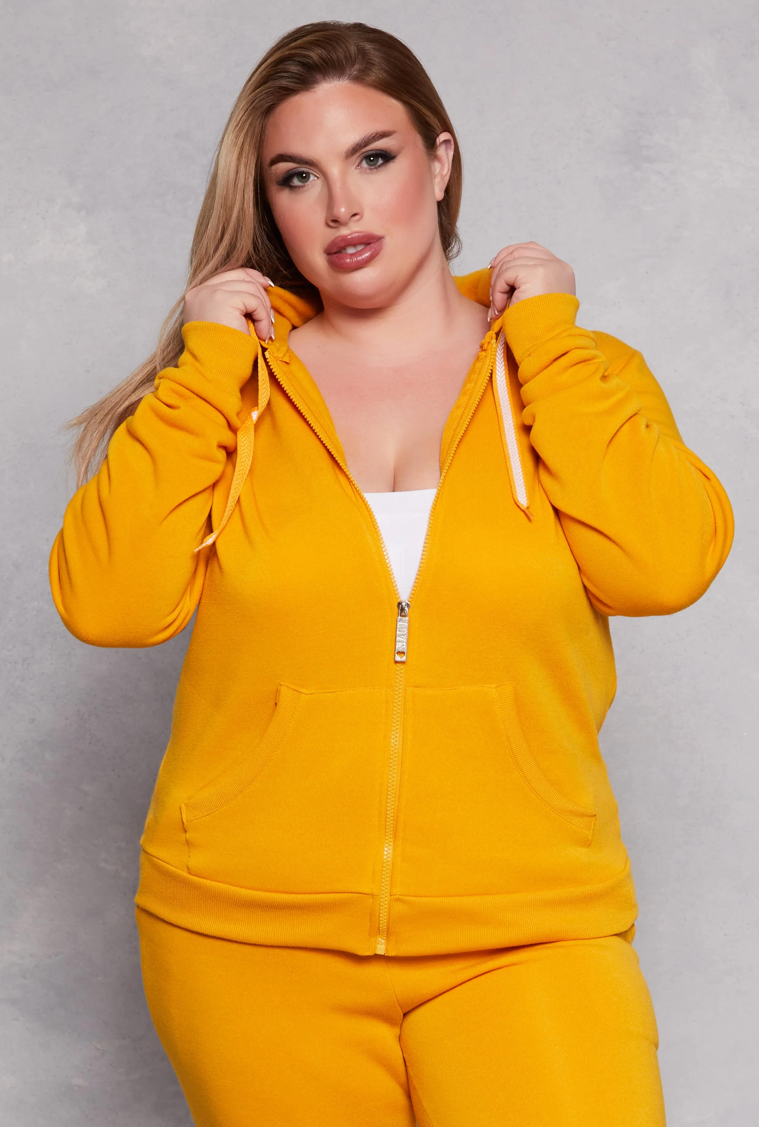 Plus Size Zip Front Hooded Sweatshirt sold by Rainbow