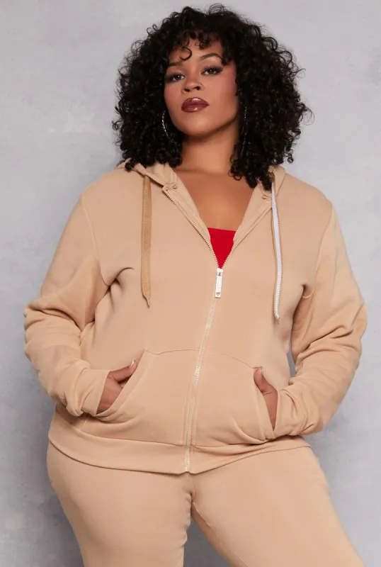 Plus Size Zip Front Hooded Sweatshirt sold by Rainbow