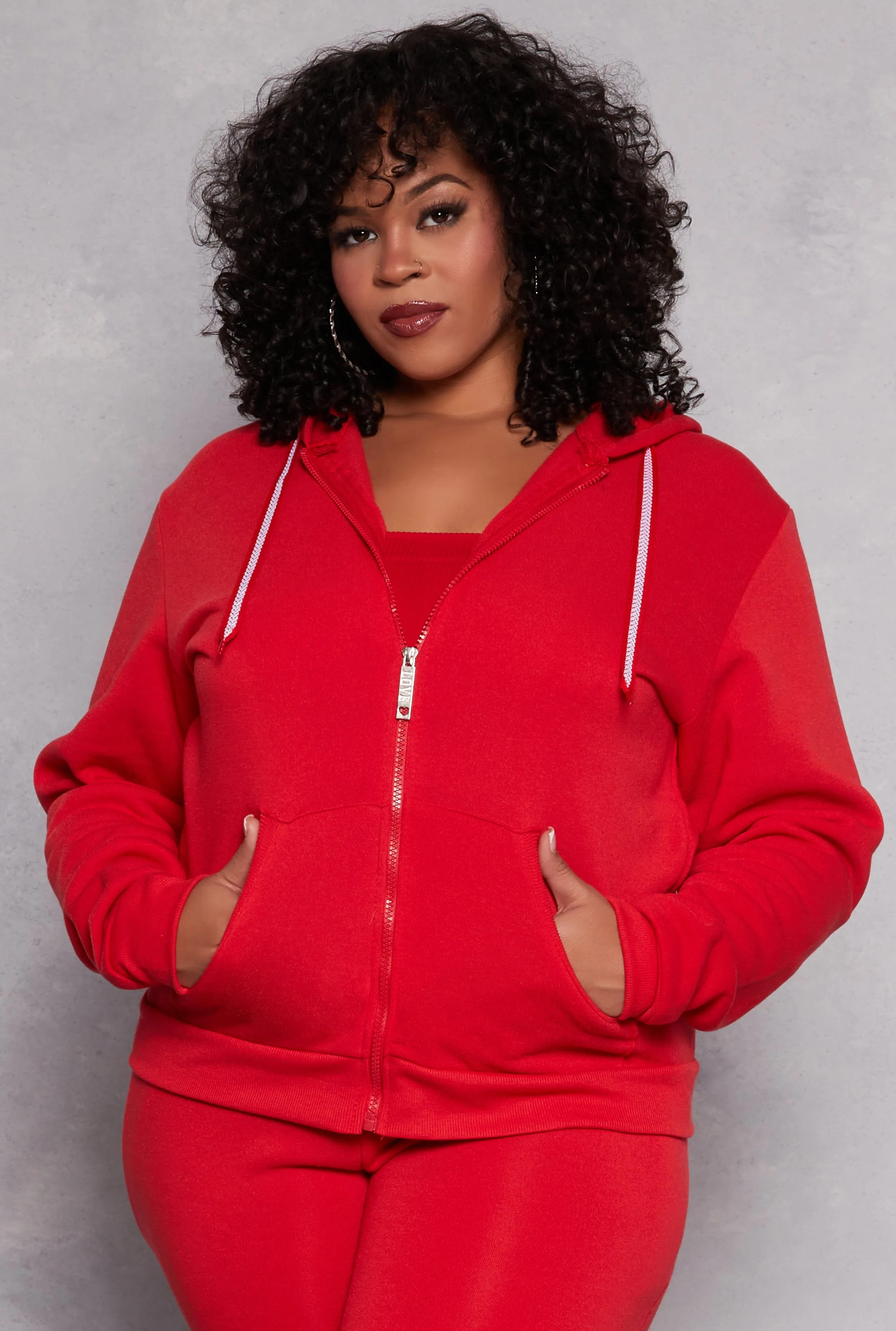Plus Size Zip Front Hooded Sweatshirt sold by Rainbow