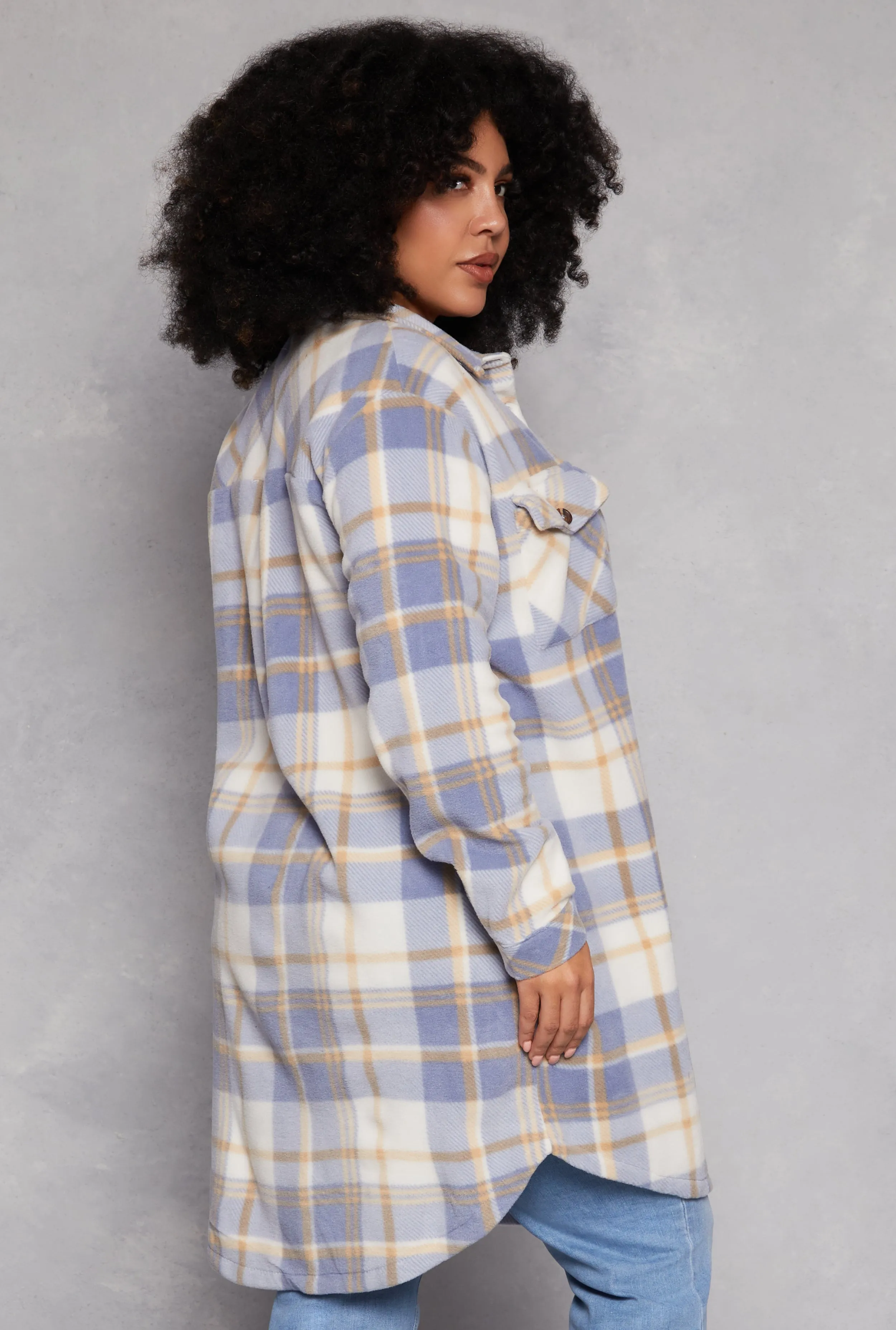 Plus Size Plaid Fleece Long Shacket sold by Rainbow product image thumbnail 3