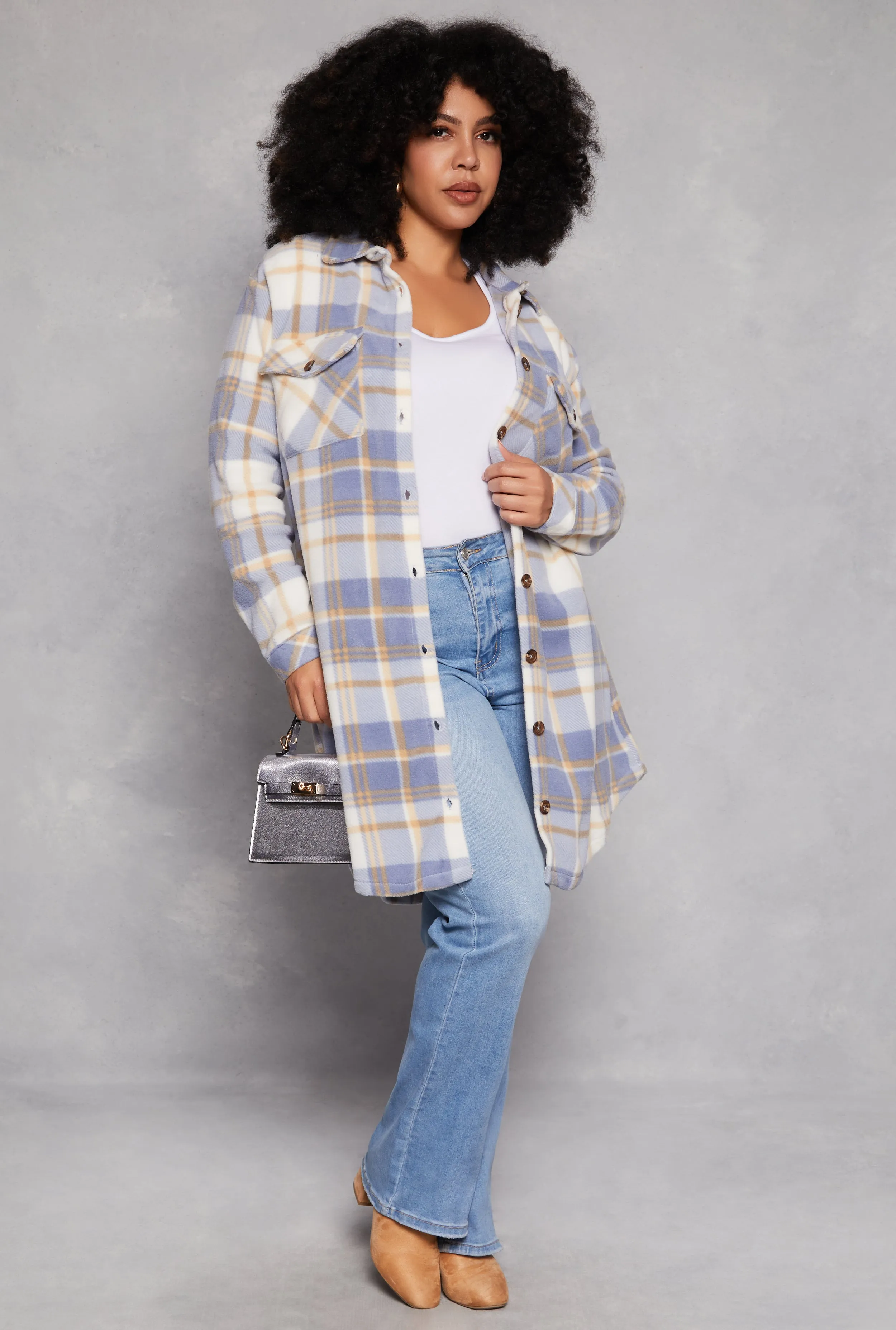 Plus Size Plaid Fleece Long Shacket sold by Rainbow product image thumbnail 2