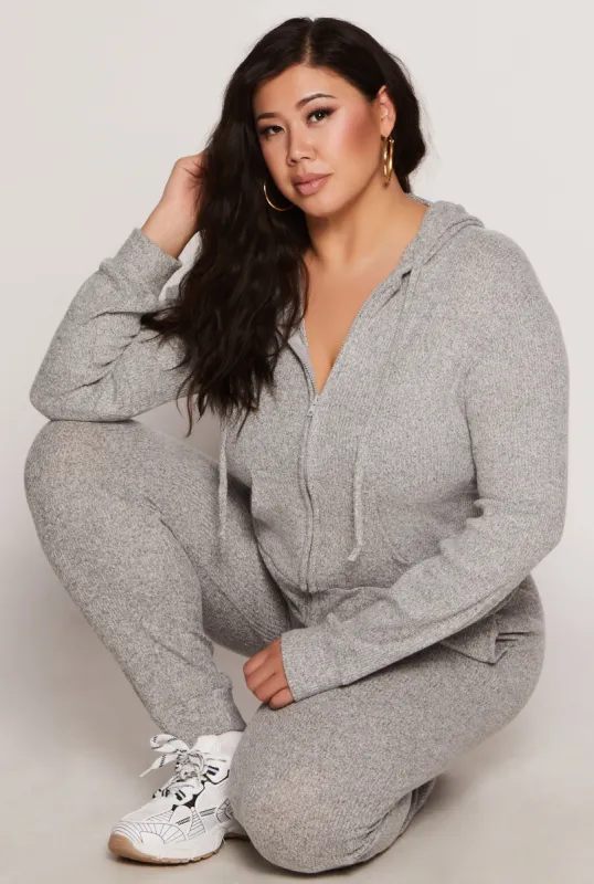 Plus Size Daisy Brushed Knit Zip Front Hoodie sold by Rainbow