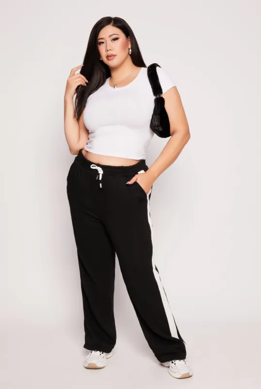 Plus Size Side Stripe Wide Leg Sweatpants sold by Rainbow
