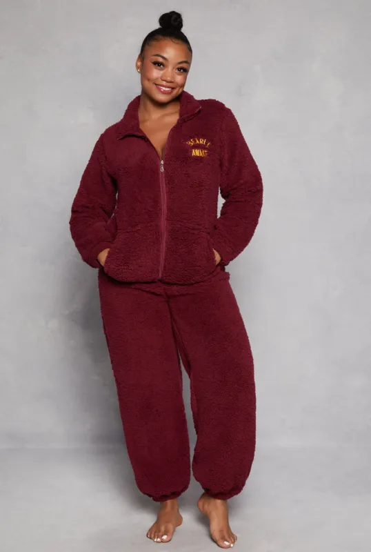 Plus Size Bearly Awake Sherpa Zip Pajama Top and Pants sold by Rainbow