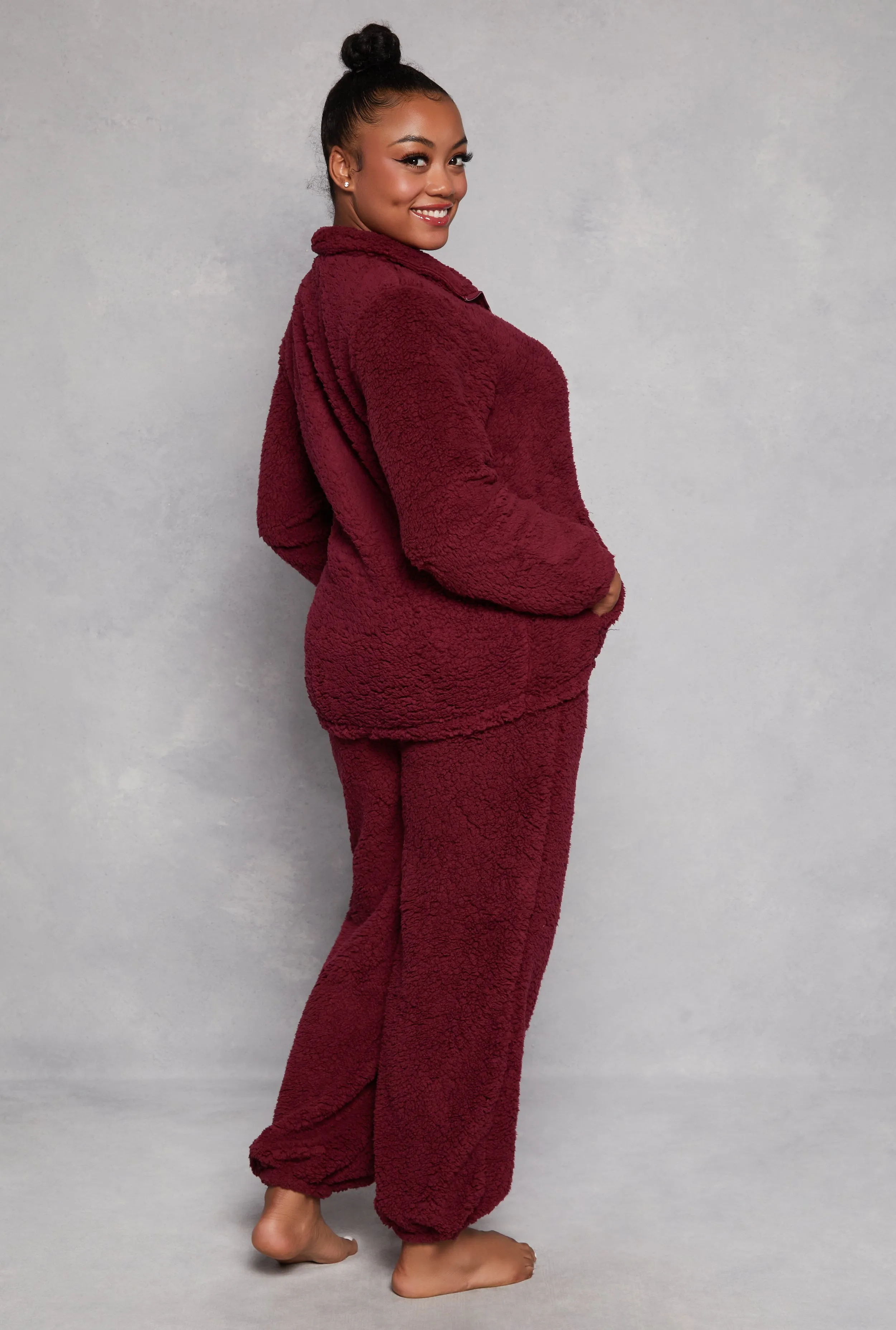 Plus Size Bearly Awake Sherpa Zip Pajama Top and Pants sold by Rainbow product image thumbnail 2