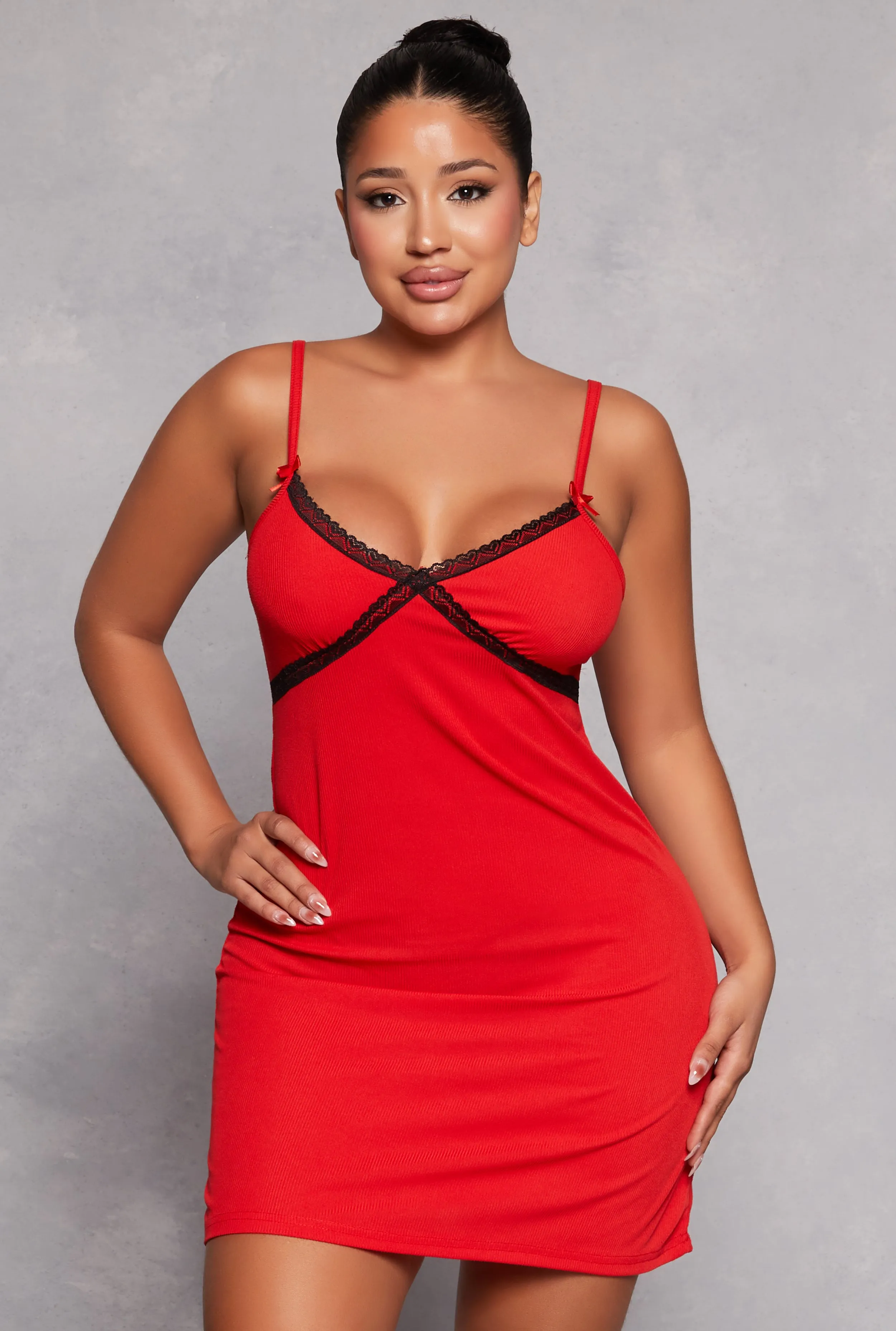 Ribbed Knit Lace Trim Cami Nightgown sold by Rainbow