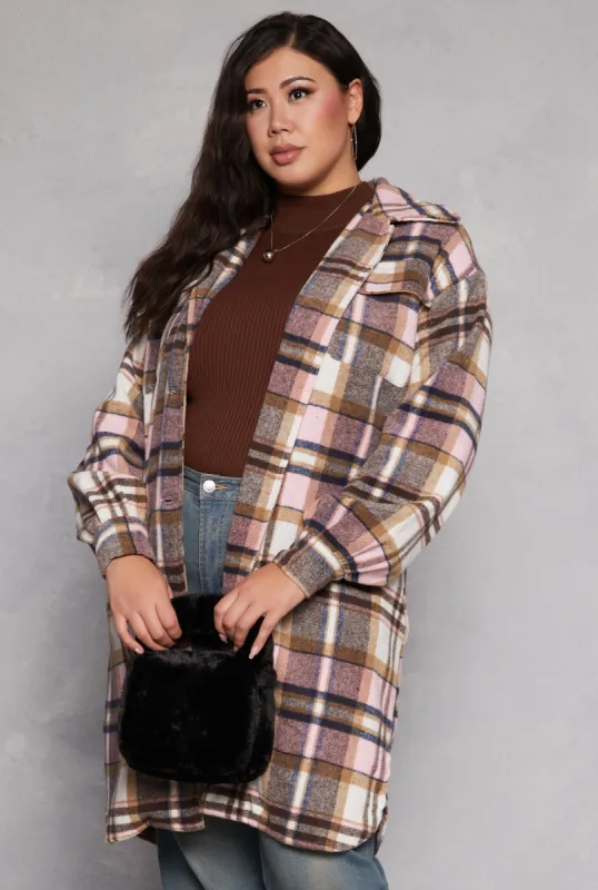 Plus Size Spoon Jeans Plaid Button Front Shacket sold by Rainbow