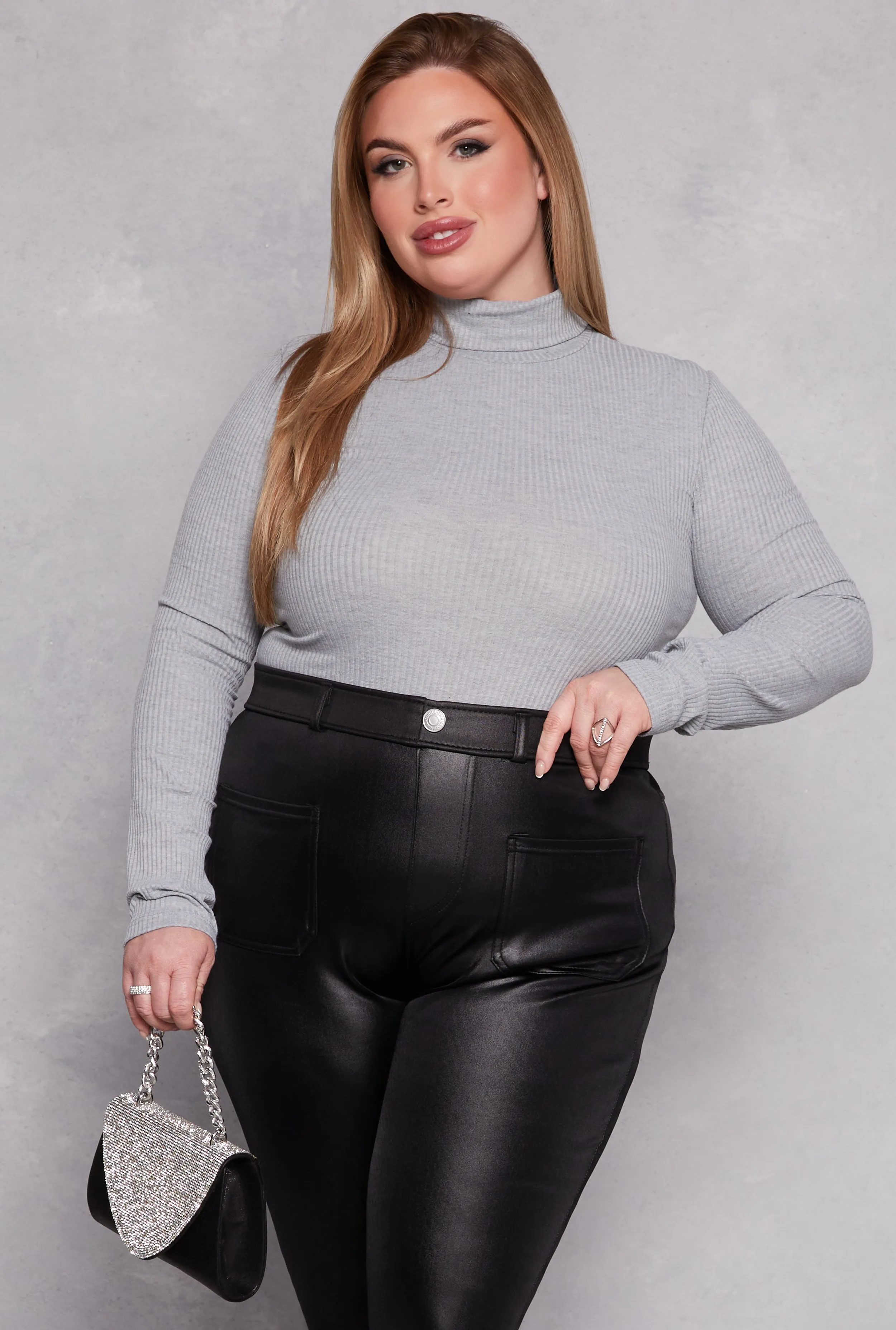 Plus Size Basic Ribbed Knit Turtleneck Top sold by Rainbow