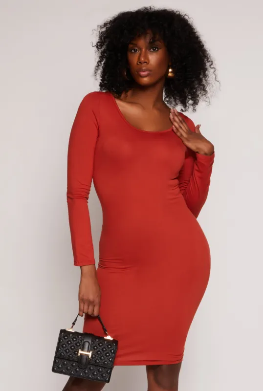 Long Sleeve Scoop Neck Midi Dress sold by Rainbow