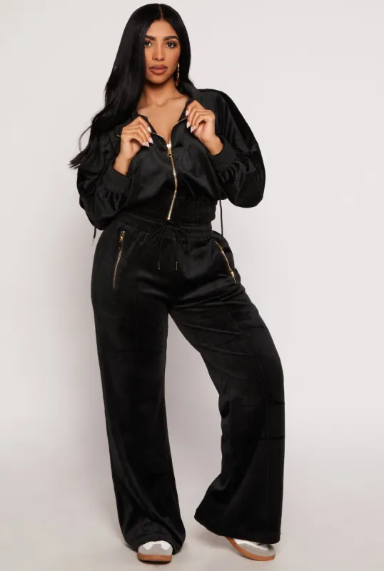 Velour Zip Pocket Wide Leg Pants sold by Rainbow