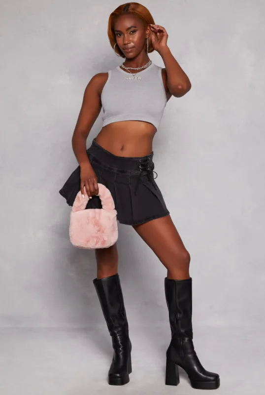 Almost Famous Denim Lace Up Pleated Skirt sold by Rainbow