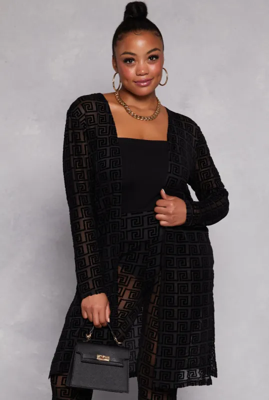 Plus Size Velvet Burnout Greek Key Duster sold by Rainbow