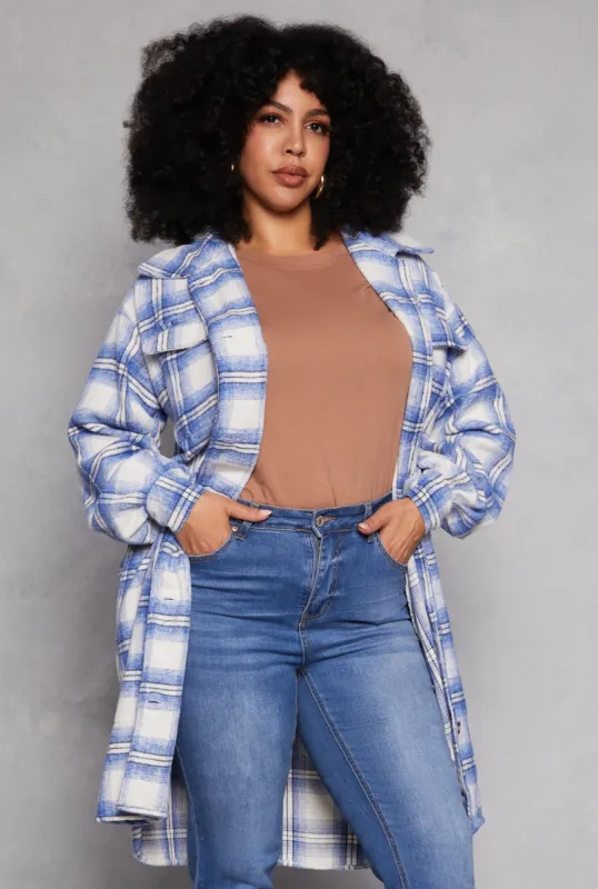 Plus Size Spoon Jeans Plaid Button Front Shacket sold by Rainbow
