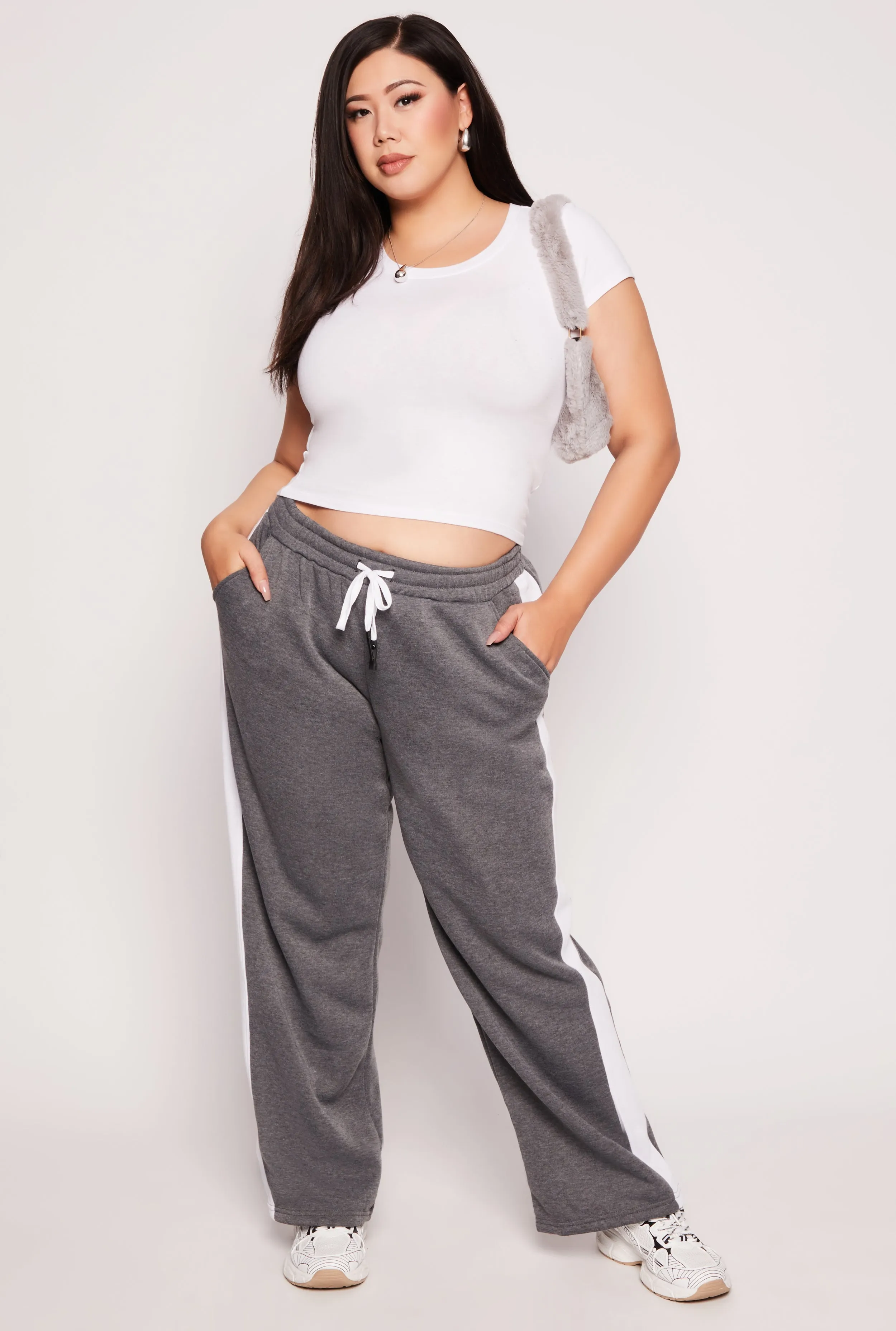 Plus Size Side Stripe Wide Leg Sweatpants sold by Rainbow