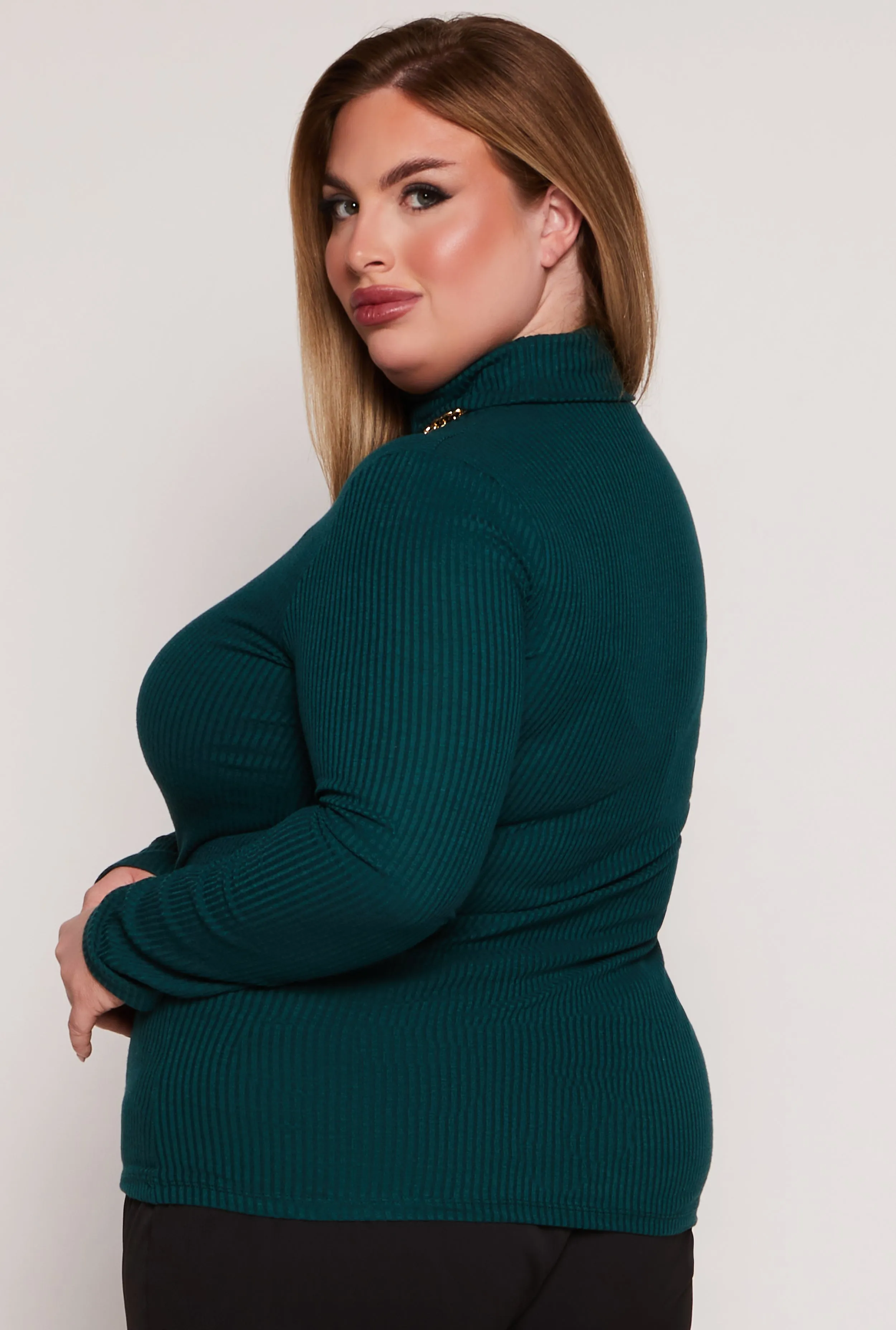 Plus Size Basic Ribbed Knit Turtleneck Top sold by Rainbow product image thumbnail 3