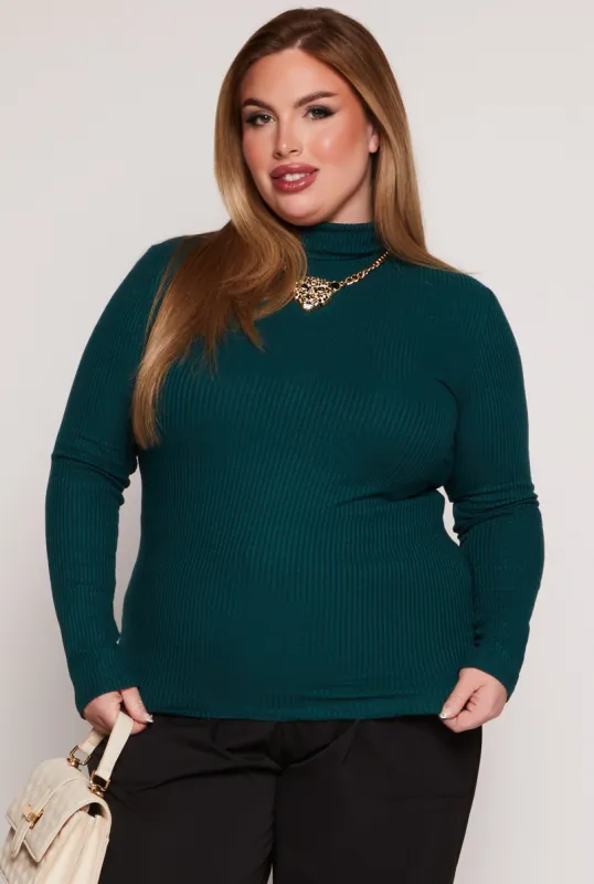 Plus Size Basic Ribbed Knit Turtleneck Top sold by Rainbow