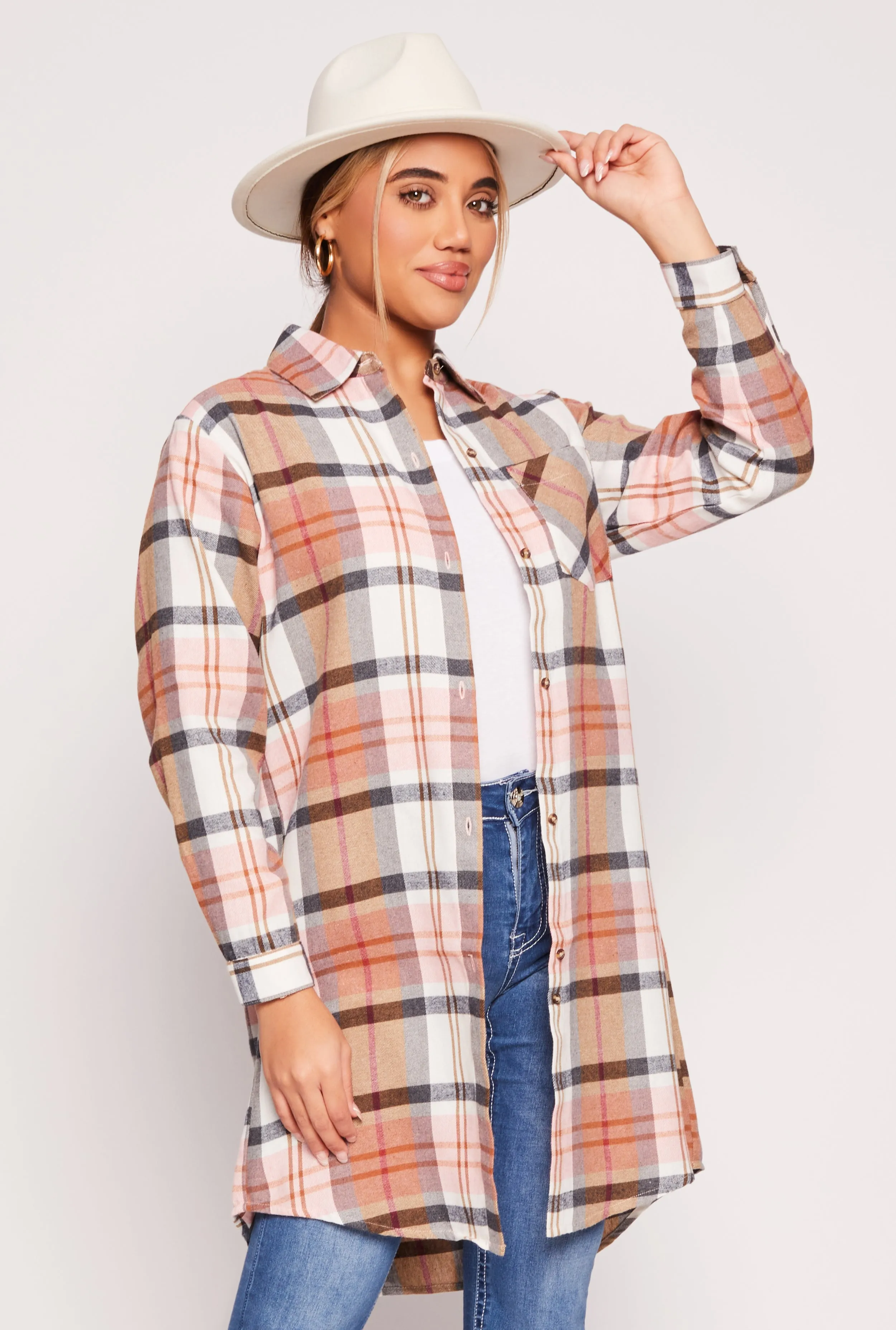 Spoon Jeans Plaid Button Front Tunic Shirt sold by Rainbow