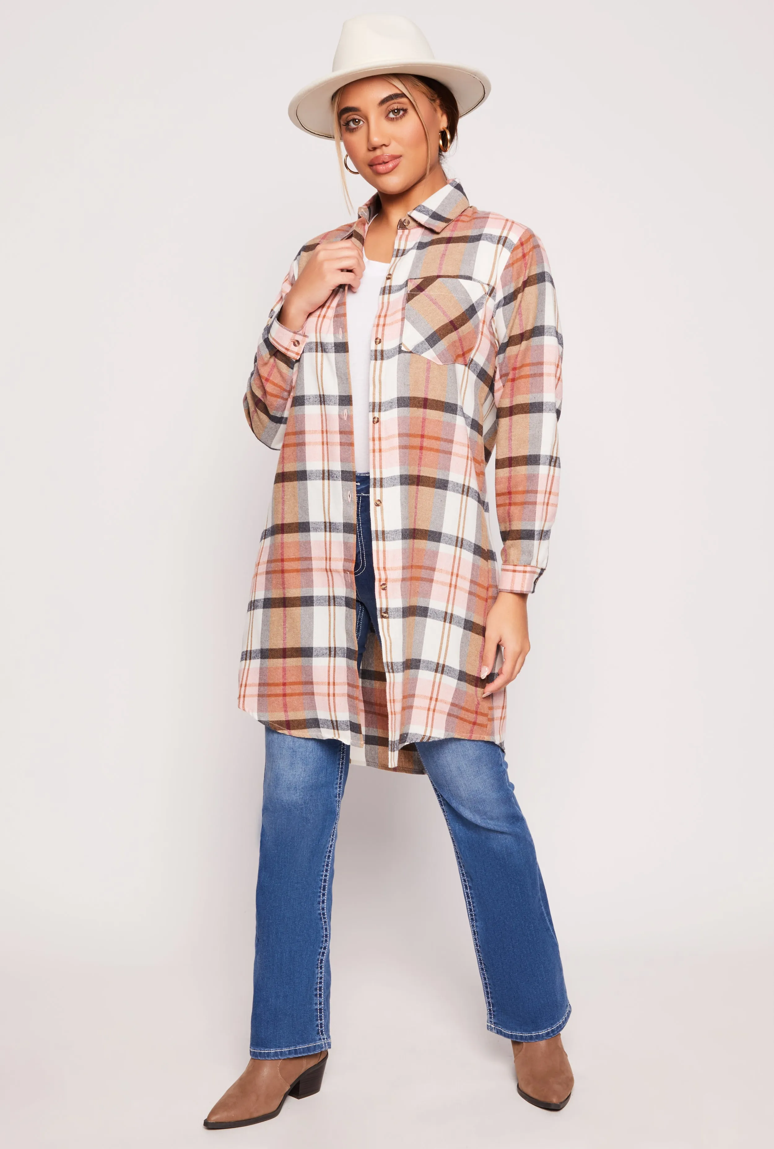 Spoon Jeans Plaid Button Front Tunic Shirt sold by Rainbow product image thumbnail 2