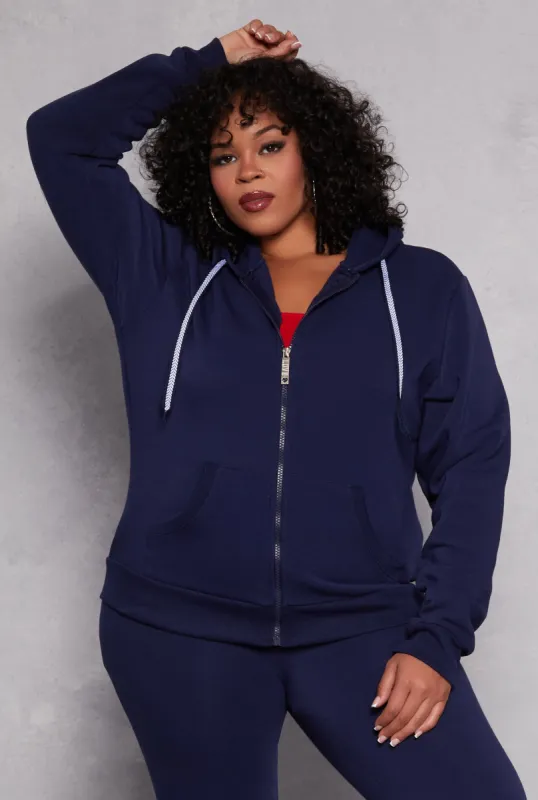 Plus Size Zip Front Hooded Sweatshirt sold by Rainbow