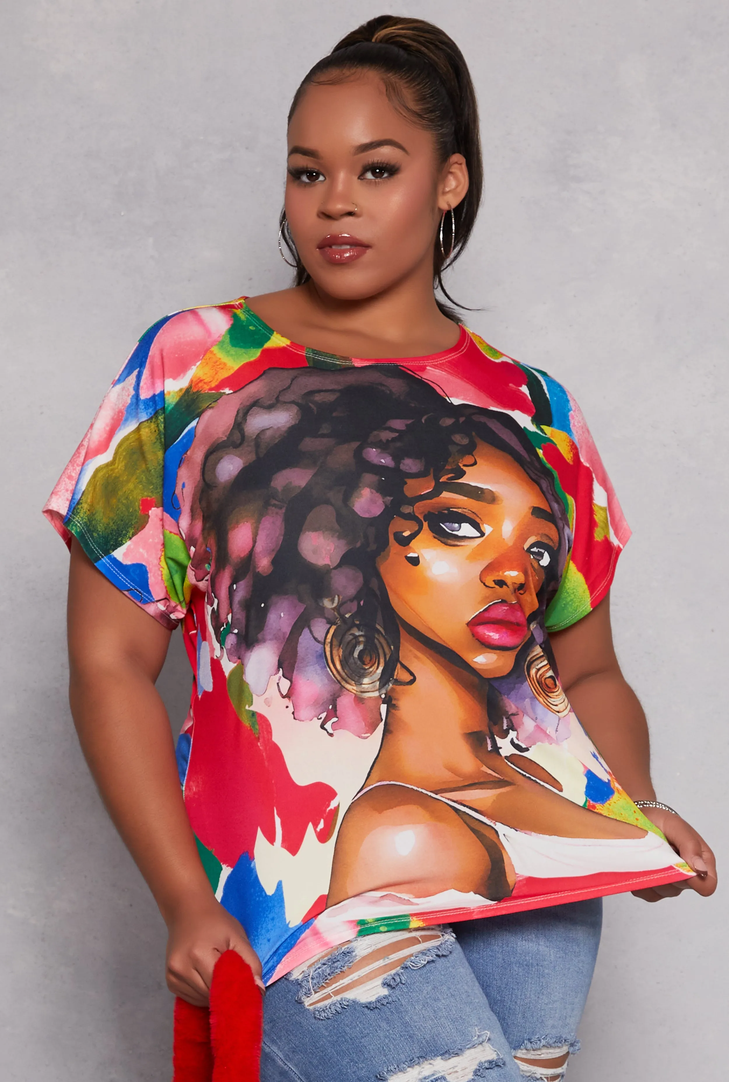 Plus Size Afro Girl Graphic Print Top sold by Rainbow