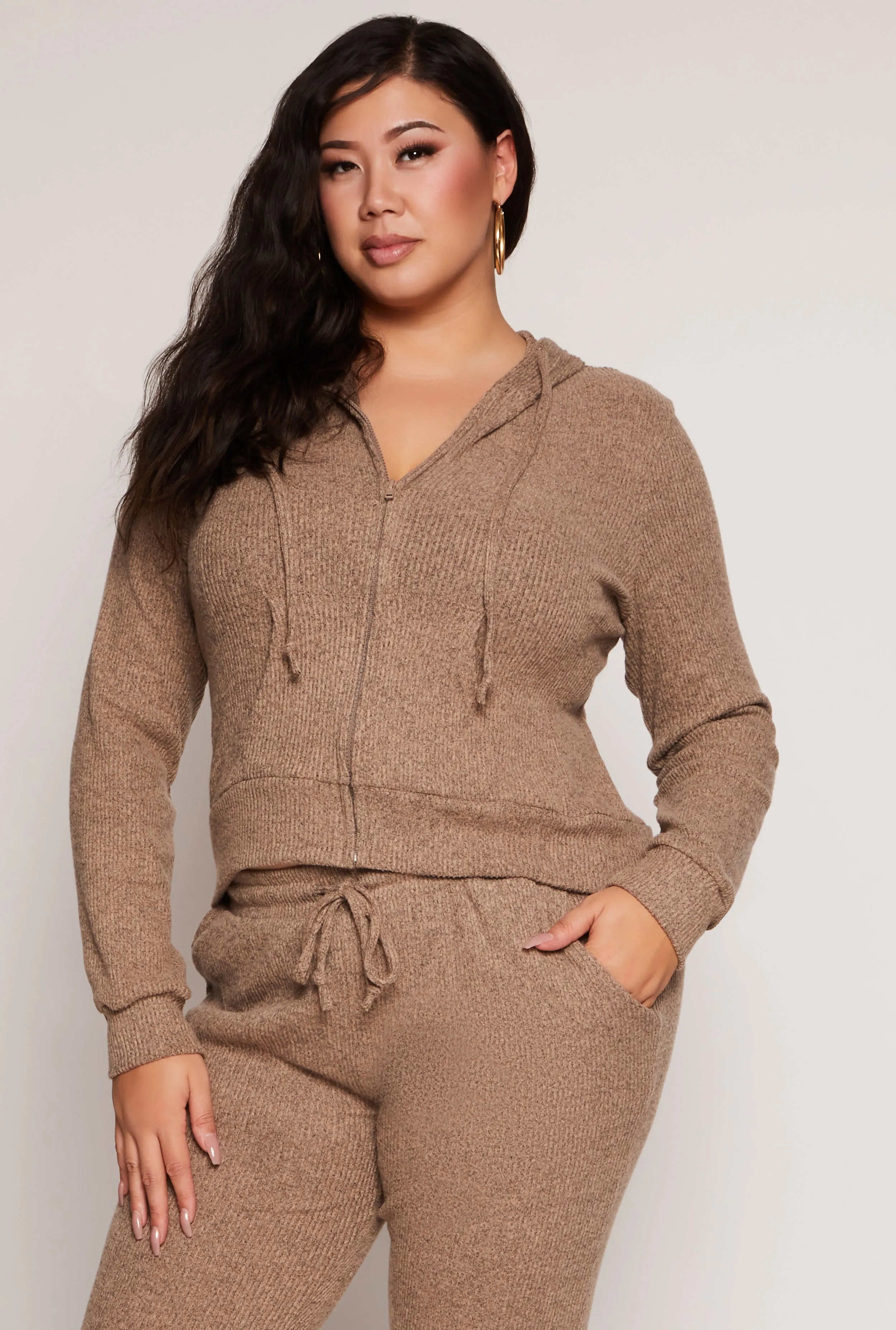 Plus Size Daisy Brushed Knit Zip Front Hoodie sold by Rainbow