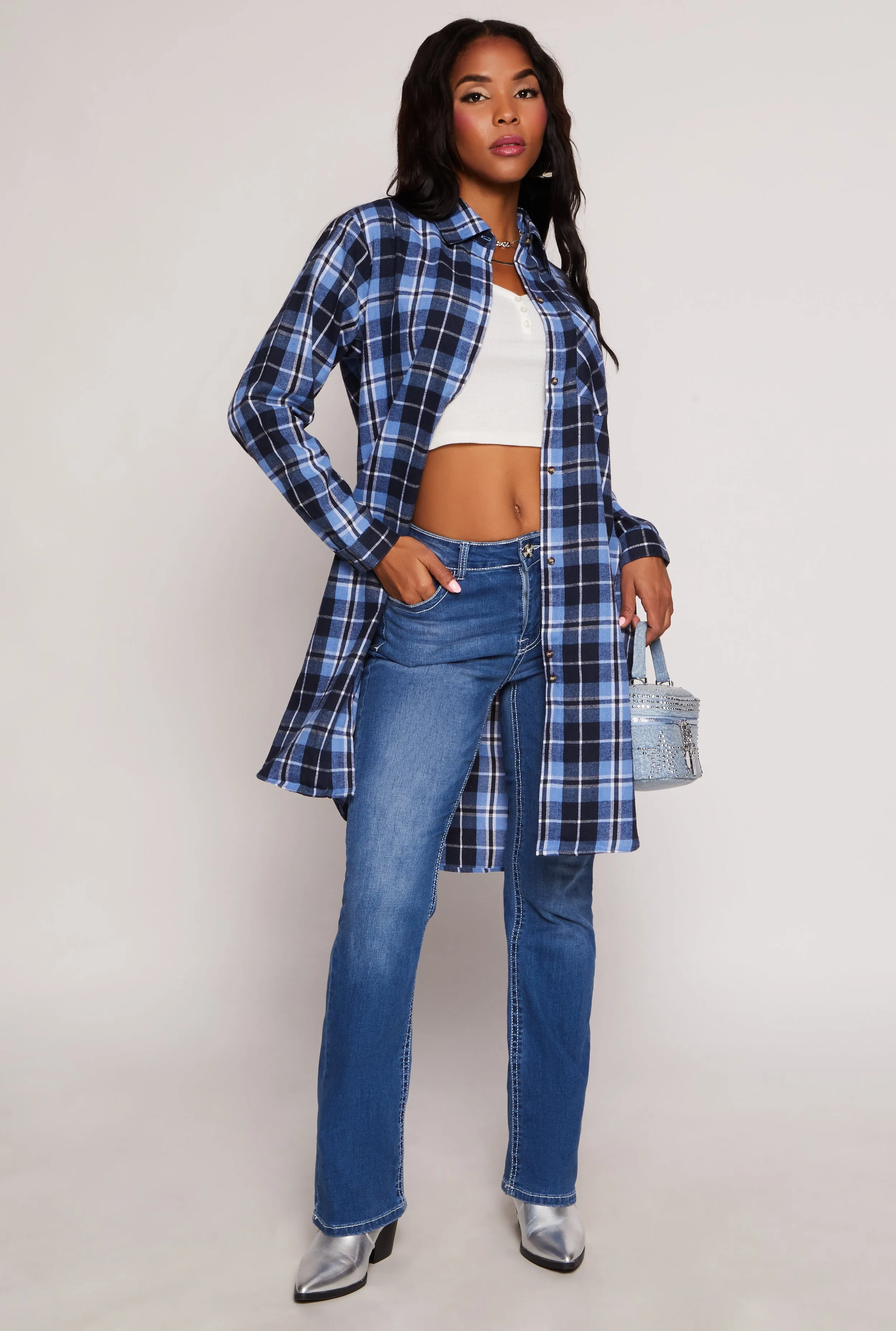 Spoon Jeans Plaid Button Front Tunic Shirt sold by Rainbow product image thumbnail 2
