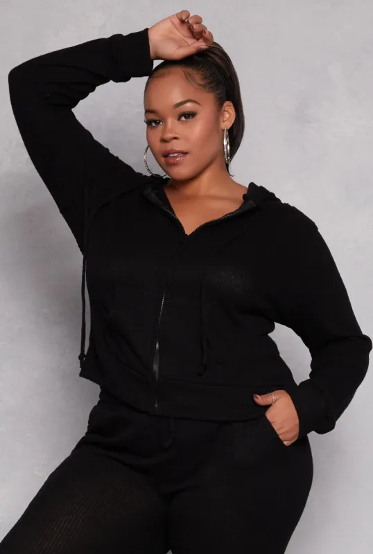 Plus Size Daisy Brushed Knit Zip Front Hoodie sold by Rainbow