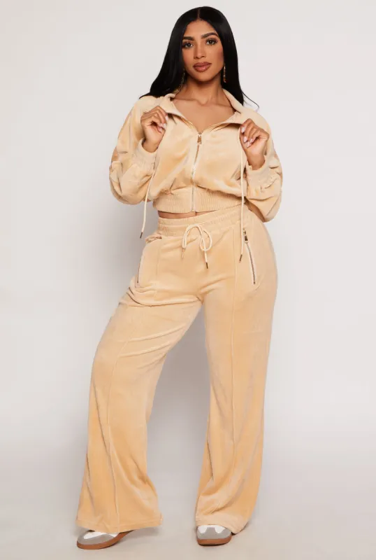Velour Zip Pocket Wide Leg Pants sold by Rainbow