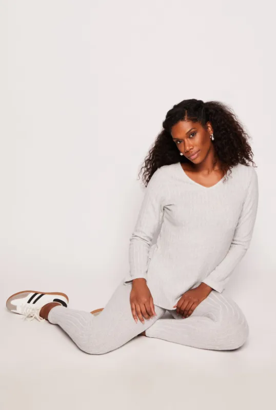 Brushed Rib Knit V Neck Long Sleeve Top sold by Rainbow