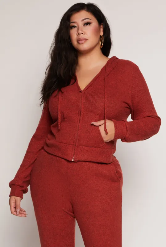 Plus Size Daisy Brushed Knit Zip Front Hoodie sold by Rainbow
