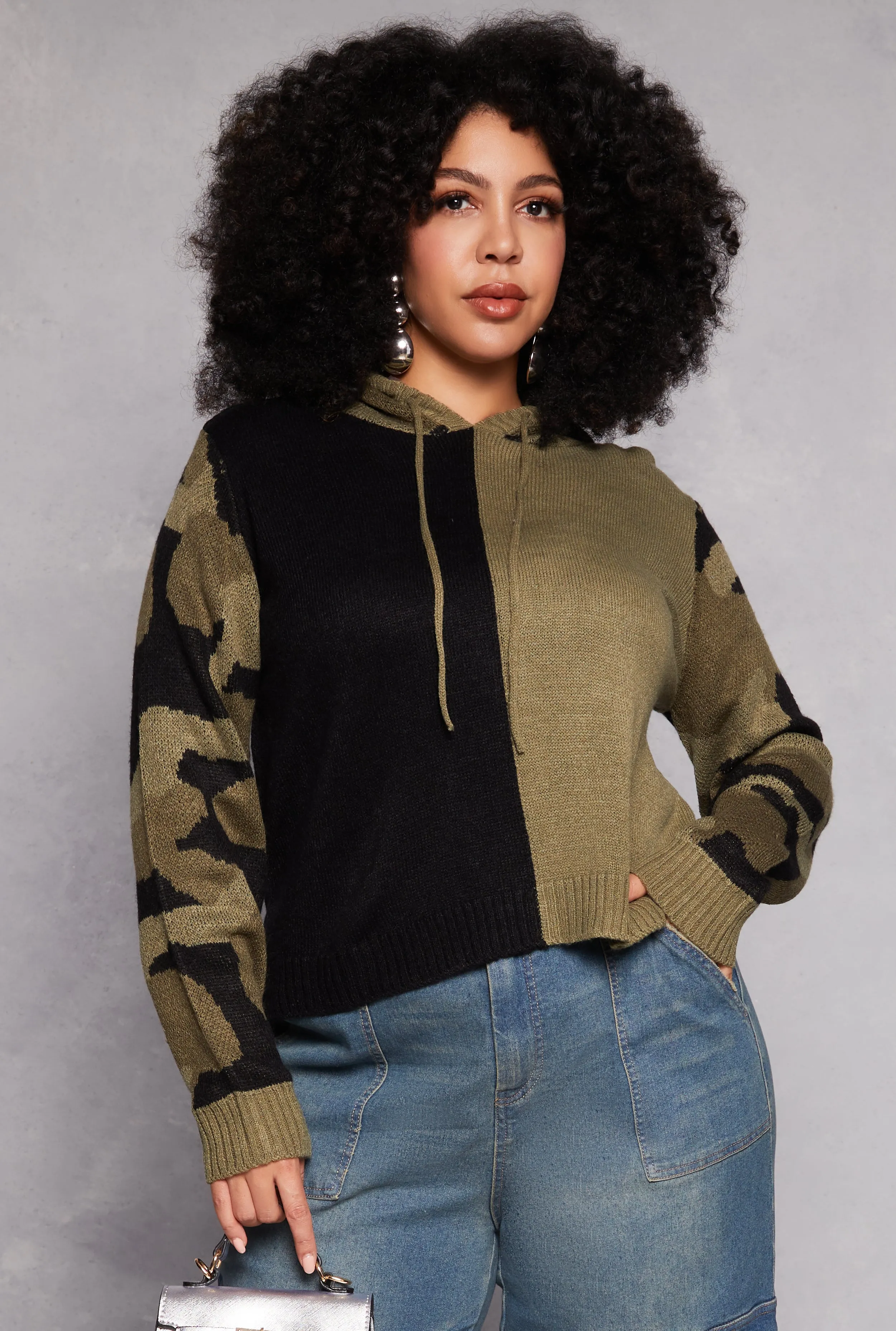 Plus Size Camo Color Block Hooded Sweater sold by Rainbow