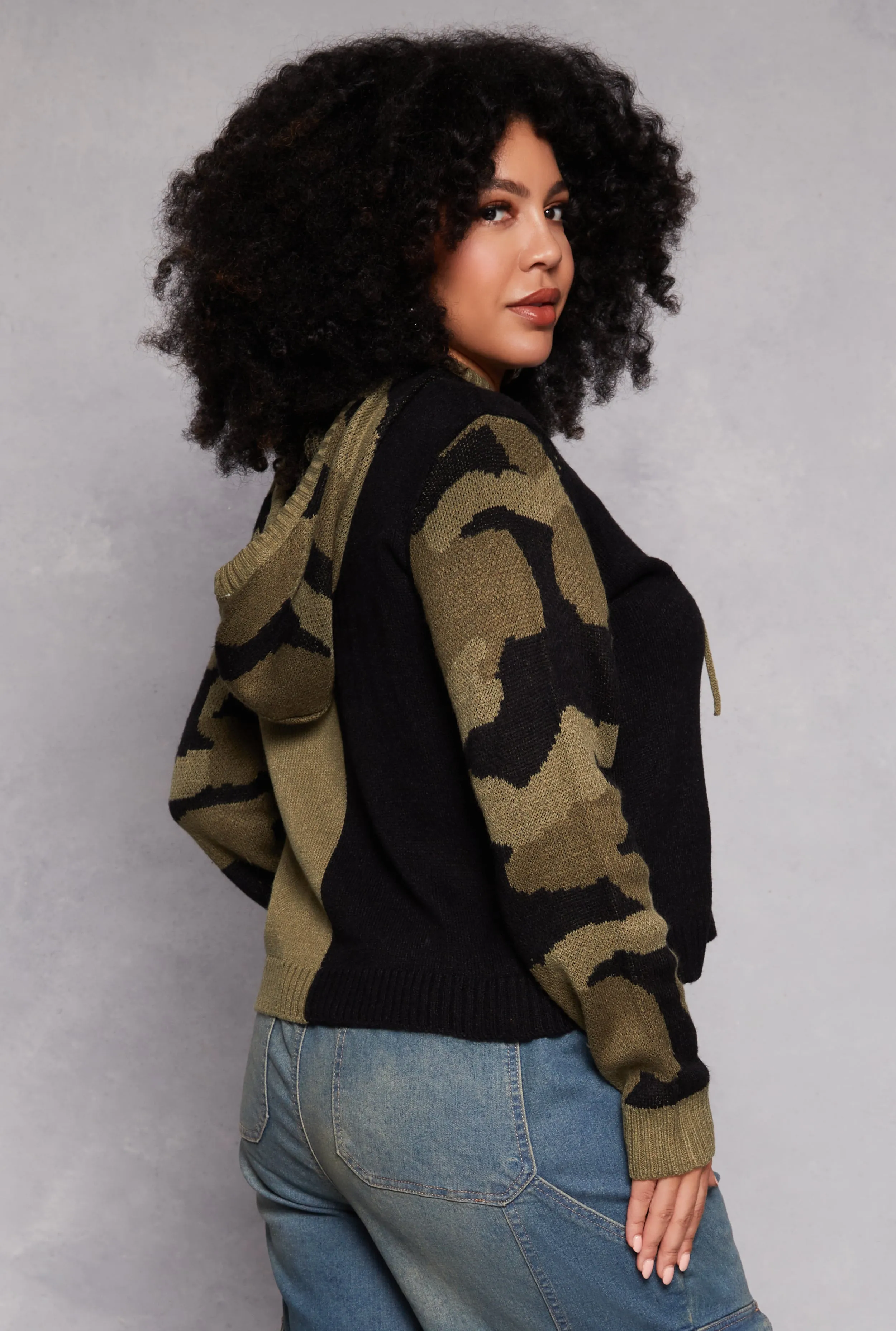 Plus Size Camo Color Block Hooded Sweater sold by Rainbow product image thumbnail 3